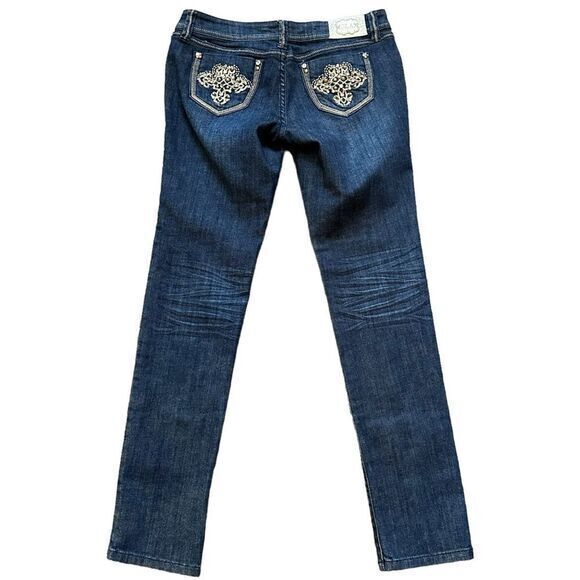 Grace in LA Dark Wash Gold Embellished Skinny Jeans Size 9 Western - Picture 12 of 16